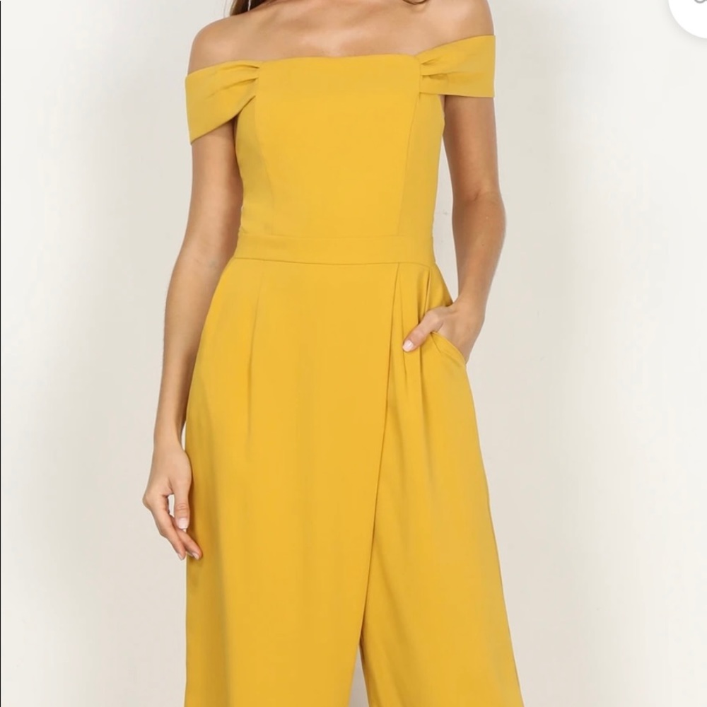 Adelyn Rae Off-Shoulder Mustard Yellow Jumpsuit